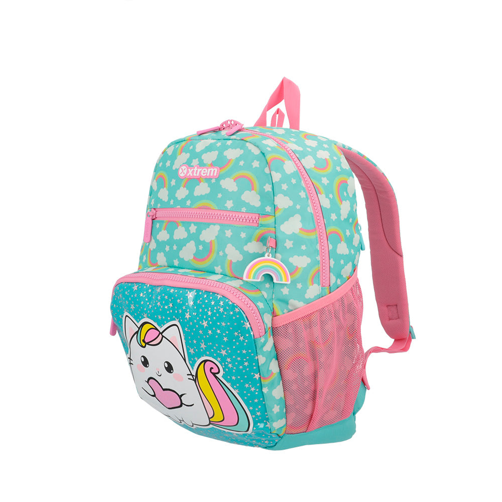 Mochila feminina infantil Bolt Gato Verde Água