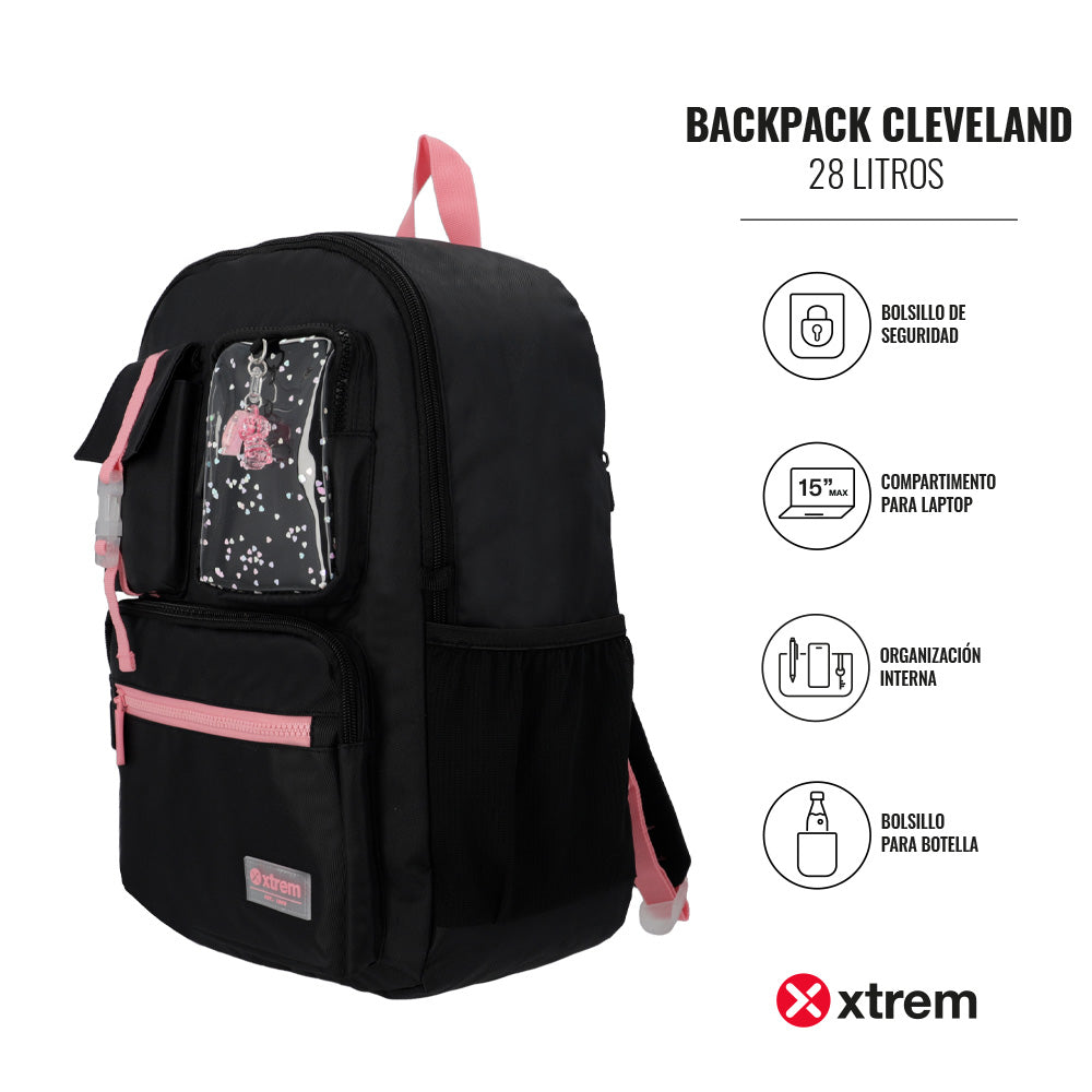 Mochila para Notebook 15" Feminina Cleveland Preta e Rosa