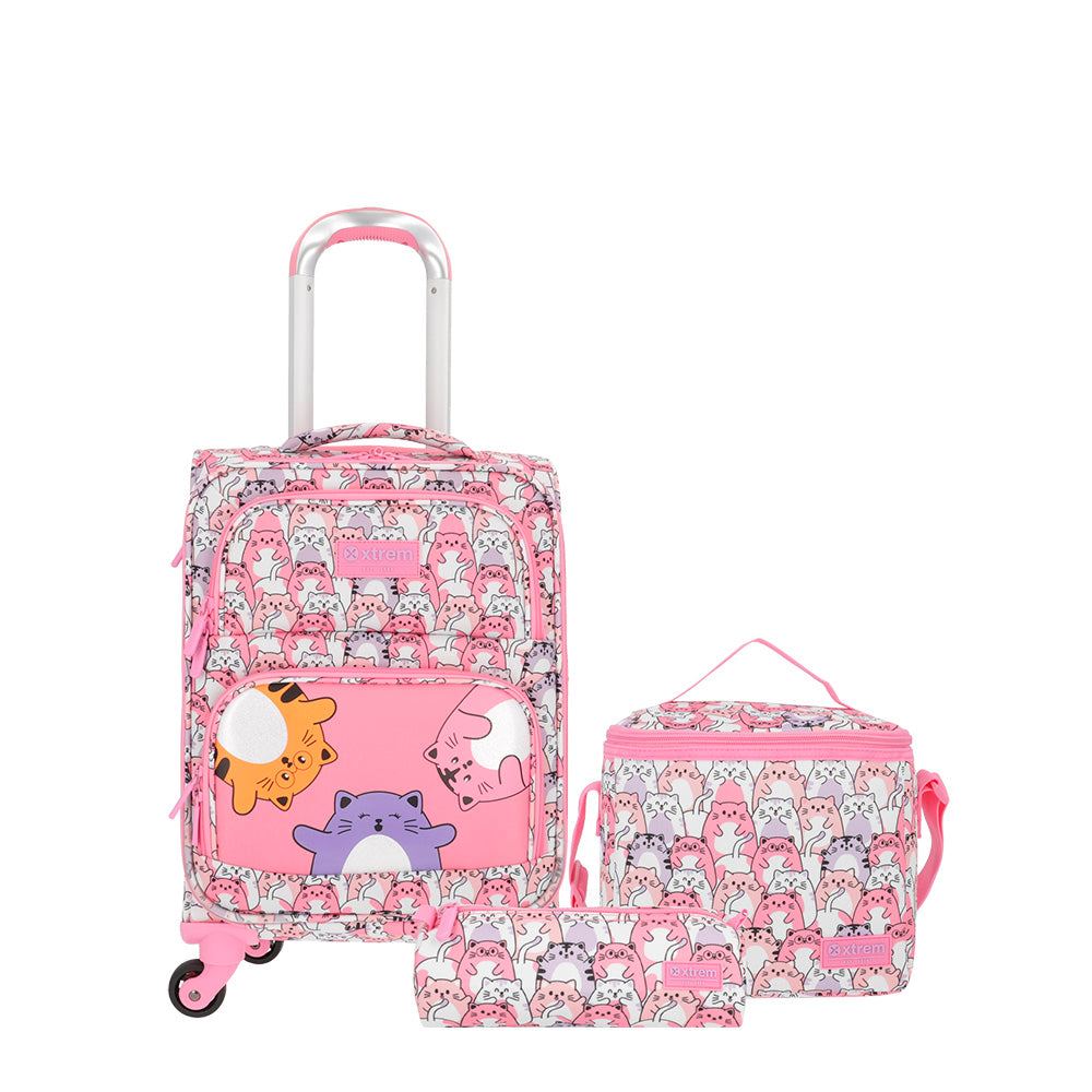 Conjunto Escolar Mochila de Rodinha feminina infantil Speedy Pack Gato Rosa